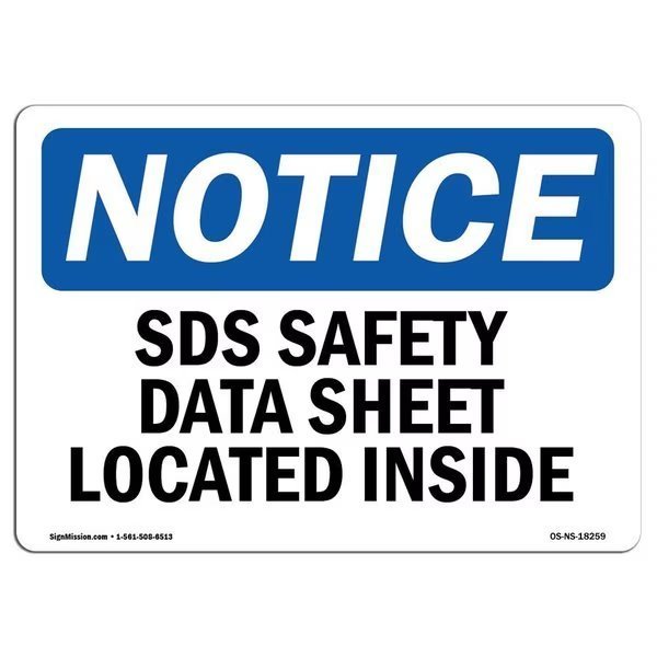 OSHA Notice Sign, SDS Safety Data Sheet Located Inside, 24in X 18in Decal, 24